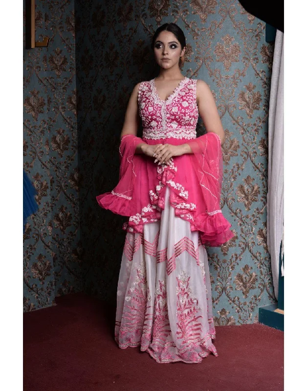 Winter dresses for cold weatherKaynaat's Rent Pink And White Organza Kurti And Sharara