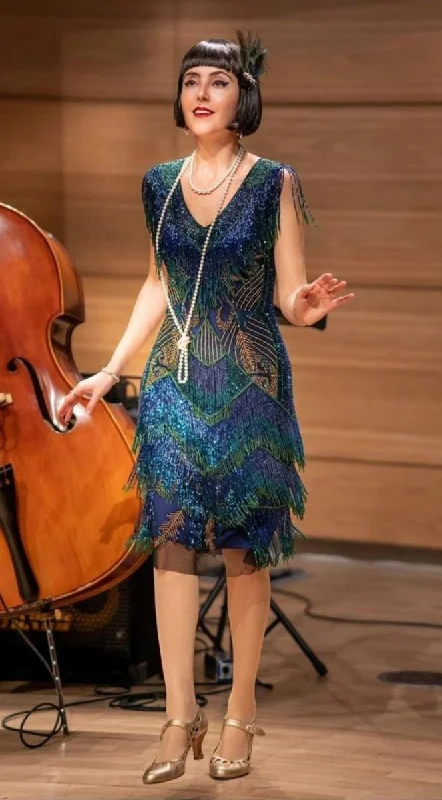 Festival dresses for music and arts eventsRita Beaded Fringe Flapper Dress in Navy