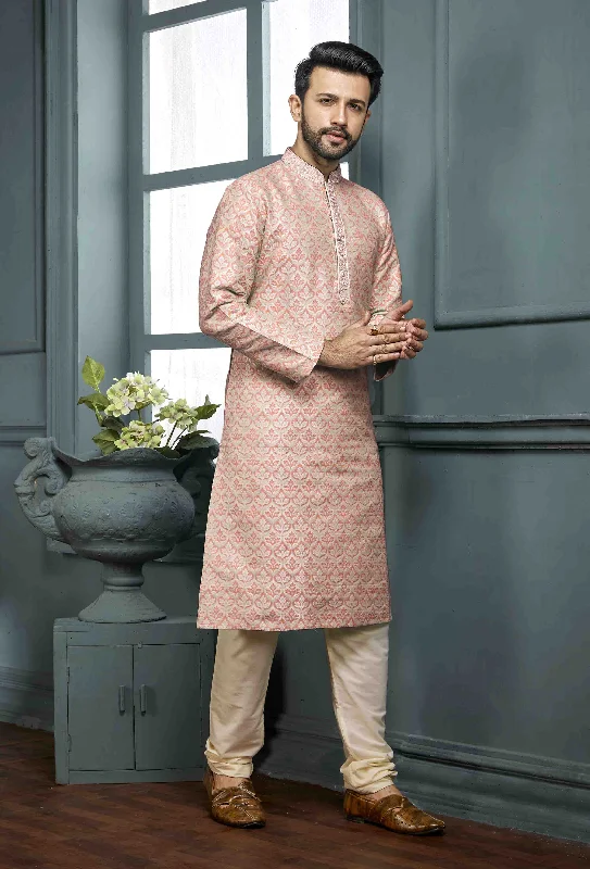 Bridesmaid dresses for womenMen Pink Paisley Jacquard Kurta Pyjama