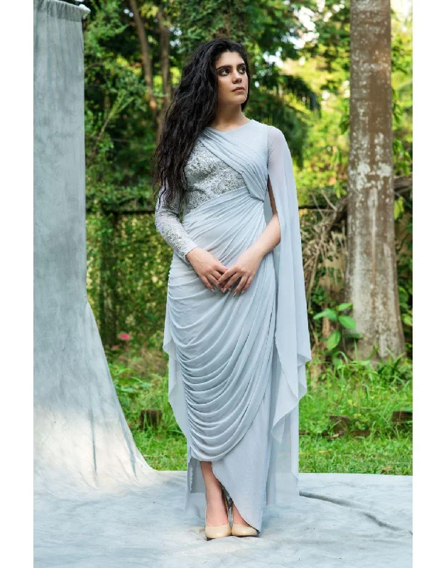 A-line dresses for womenKaira's Grey Cape Drape Gown - Rent