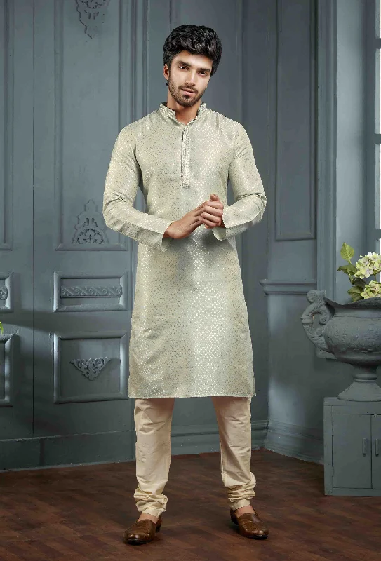 Fit-and-flare dresses for womenMen Silver Self Design Jacquard Kurta Pyjama