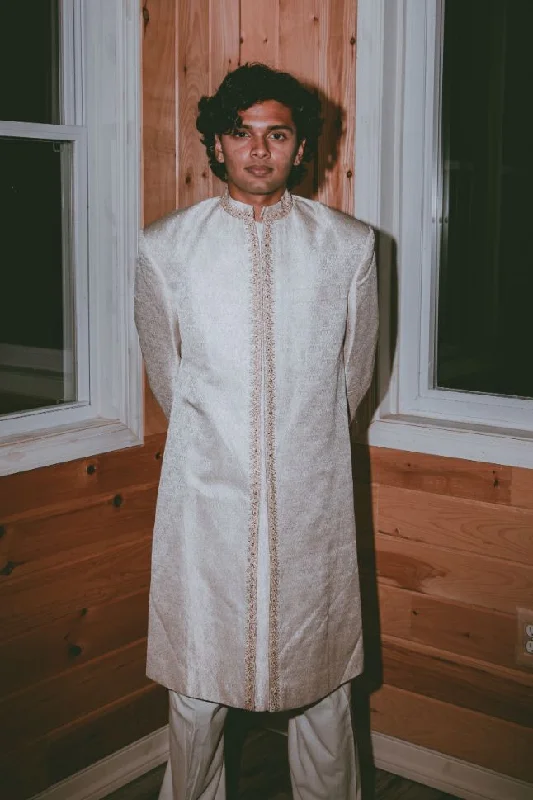 Vintage women's dressesBeige Colour Gold embroidered Silk Sherwani - Rent