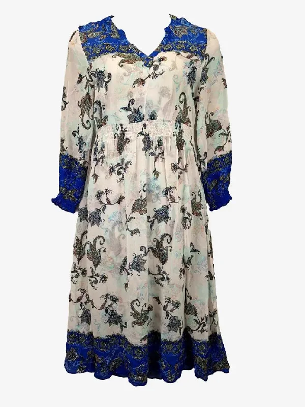 Lace dresses for womenBlue Illusion Two-in-one Border Print Dress Size XL