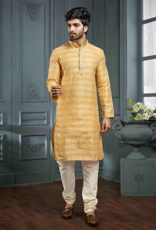 Sheath dresses for womenMen Orange Self Design Jacquard Kurta Pyjama