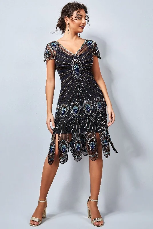 Glamour dresses for red carpet appearancesAlluring Amelia Fringe Flapper Dress in Black