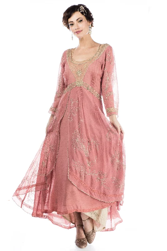 Vintage-inspired dresses for retro fashion loversEdith Downton Abbey Inspired Dress in Pink Beige by Nataya