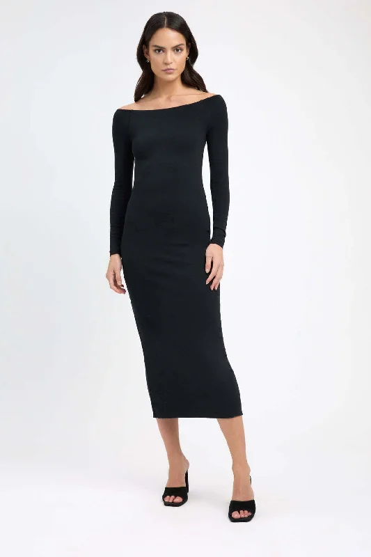 Dancewear dresses for performancesBerriesJam - 2024 Solid Sexy Slim Long Sleeve Off Shoulder Dress