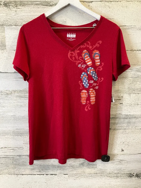 Wrap women's topsRed Top Short Sleeve Clothes Mentor, Size M