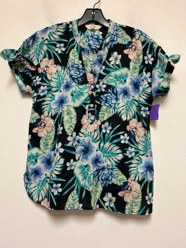 Striped women's topsTropical Print Top Short Sleeve Clothes Mentor, Size S