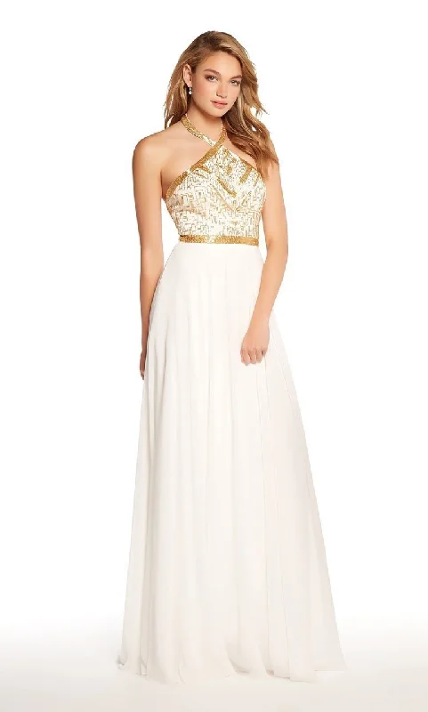 Lantern sleeve dresses for womenAlyce Paris - Adorned Halter Full Chiffon A-Line Gown 60043SC