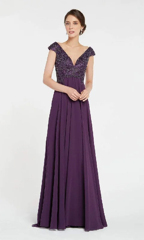 Polka dot dresses for womenAlyce Paris - 27246SC Beaded Cap Sleeve Chiffon Long Dress