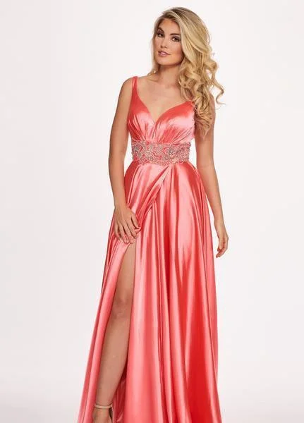 Round-neck dresses for womenRachel Allan 6510 - Inticale Beaded Waist High Slit Dress