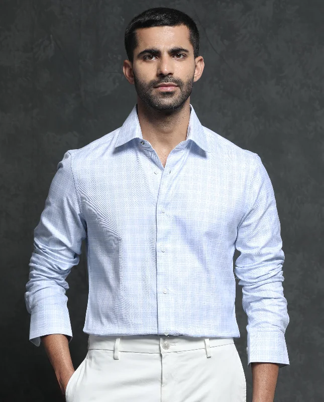 leather jackets for menRare Rabbit Men's Canis Light Blue Cotton Fabric Full Sleeves Checks Shirt