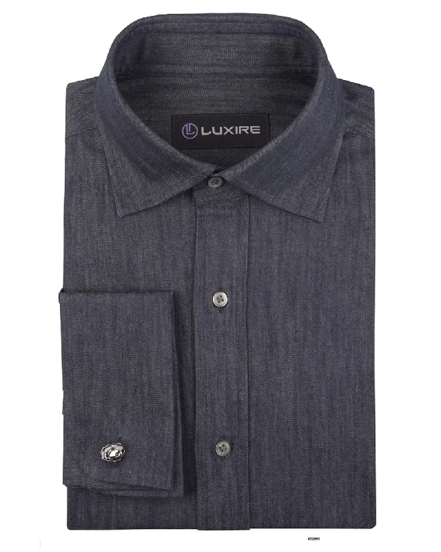 tops with pockets on the chest for menTwill Flannel Dark Blue Work Shirt