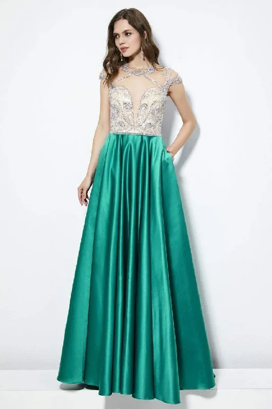 Designer dresses for high-end fashionAngela & Alison - Adorned Sheer Bodice Open Back Dress 81083SC