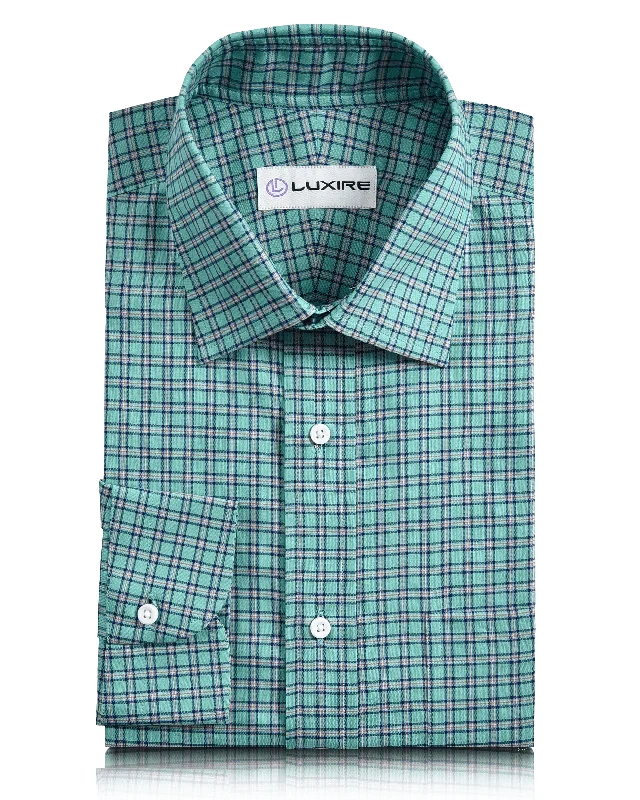 tops with lace-up for menBlue Green Gingham Checks Oxford
