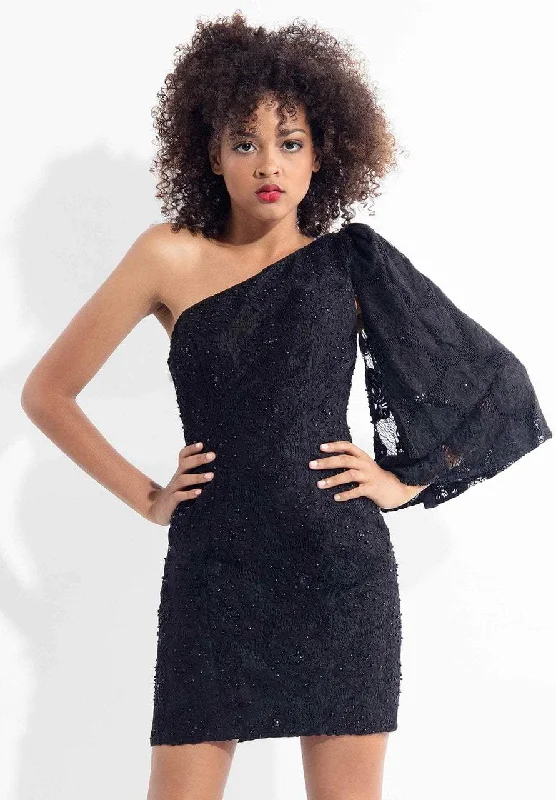 Elegant women's dressesRachel Allan LBD L1136 - Rosette Lace Angel Sleeve Cocktail Dress