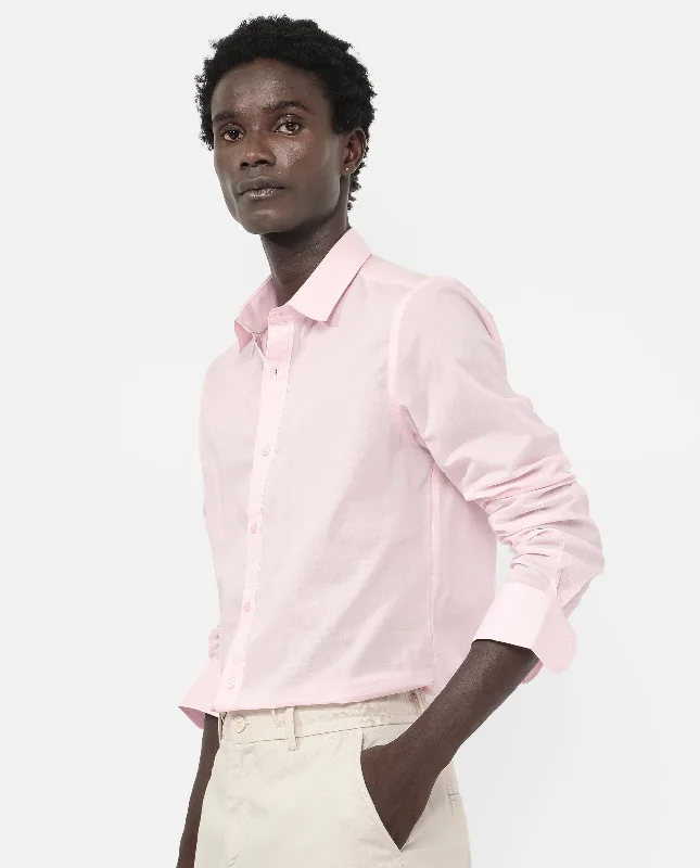 tops suitable for cold weather for menRare Rabbit Men's Fullsleen Pastel Pink Cotton Fabric Full Sleeves Collared Neck Regular Fit Solid Shirt