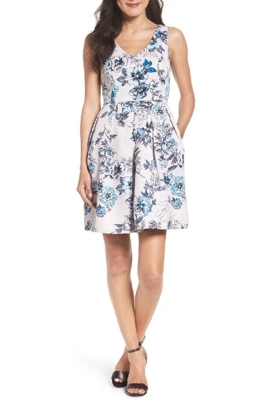 Glamour dresses for red carpet appearancesTaylor - V Neck Floral Printed A-line Short Dress 8821MSC