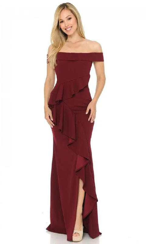 Cold-shoulder dresses for womenLenovia - 5207SC Ruffled Gown With Slit
