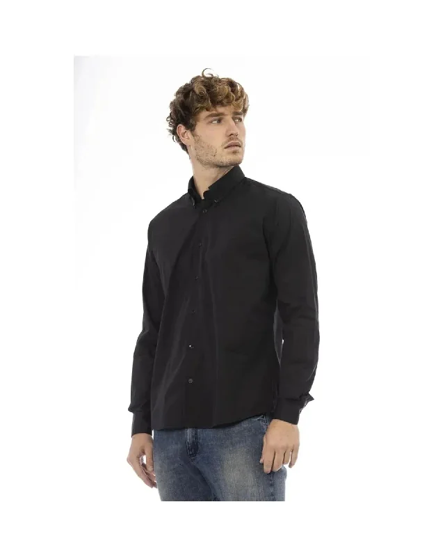 tops made from wool for menBaldinini Trend Men's Black Cotton Shirt - XL