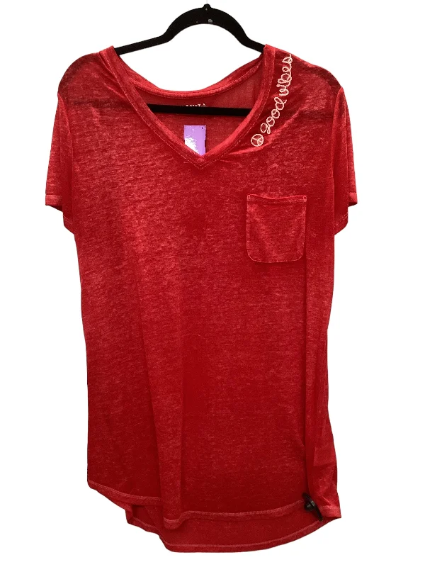 Ruffled women's topsRed Top Short Sleeve Clothes Mentor, Size L