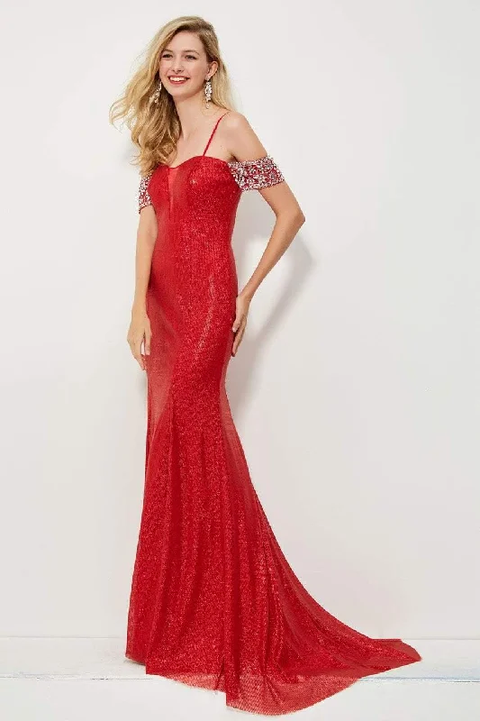 Custom-made dresses for personalized fitsAngela & Alison - Embellished Off / Shoulder Lustrous Gown 81021SC
