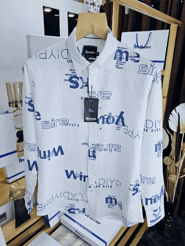 men's wear blazersEmboss Fab Printed Shirt Blue