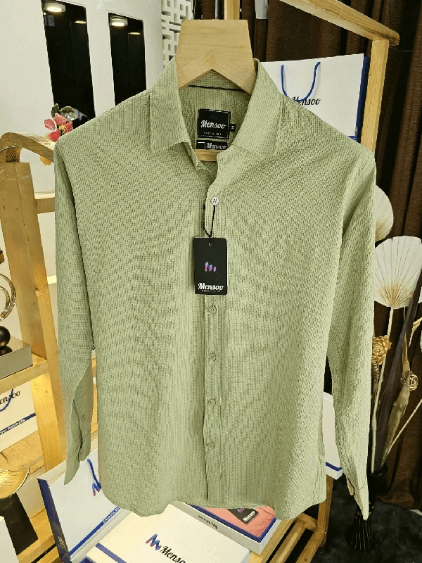 long-sleeved shirts for menEmboss Plain Imported Shirt Green