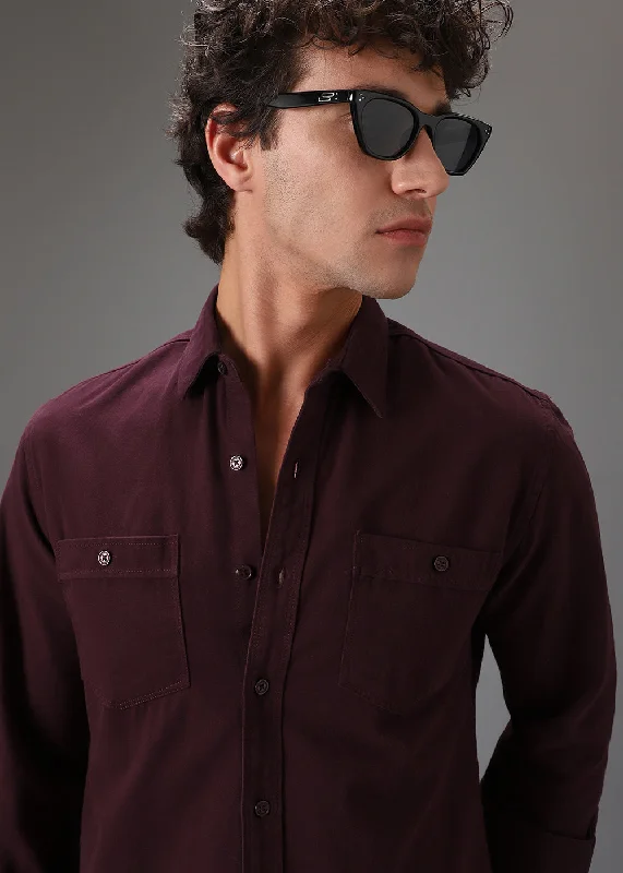 work shirts for menMaroon Double Pocket Shirt