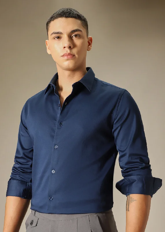 crew neck shirts for menAdmiral Blue Satin Shirt