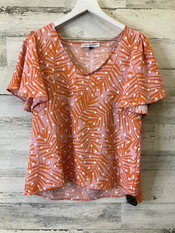 Geometric print women's topsOrange Top Short Sleeve Clothes Mentor, Size S