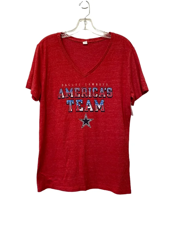 Suede women's topsBlue & Red & White Top Short Sleeve Clothes Mentor, Size Xl