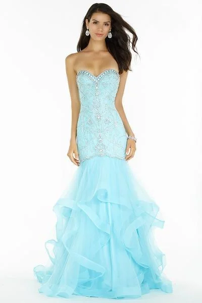 Autumn dresses for fall fashionAlyce Paris - 6746 Tulle Ruffled Mermaid Gown - 1 pc Blue Radiance In Size 10 Available
