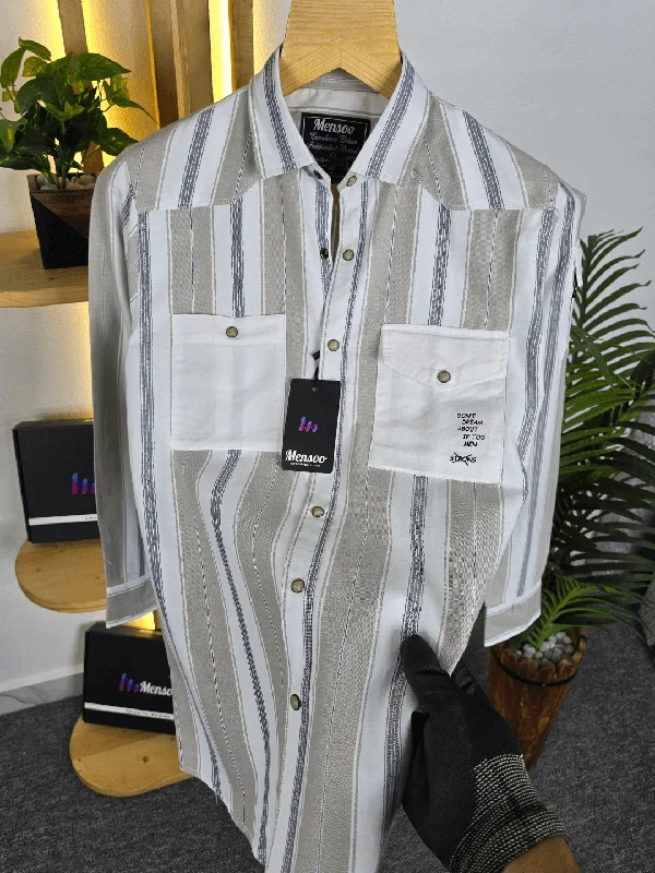 cropped tops for menStripe Double Pocket Shirt Grey