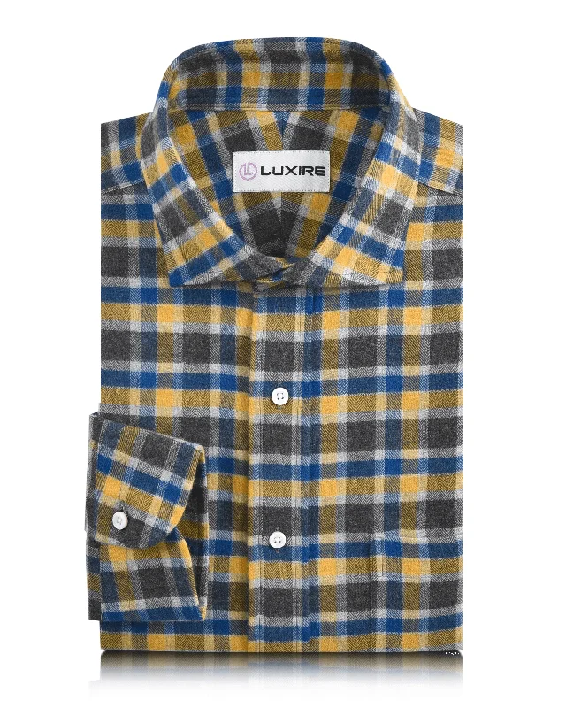 v-neck shirts for menFlannel: Yellow Blue Grey Herringbone Checks