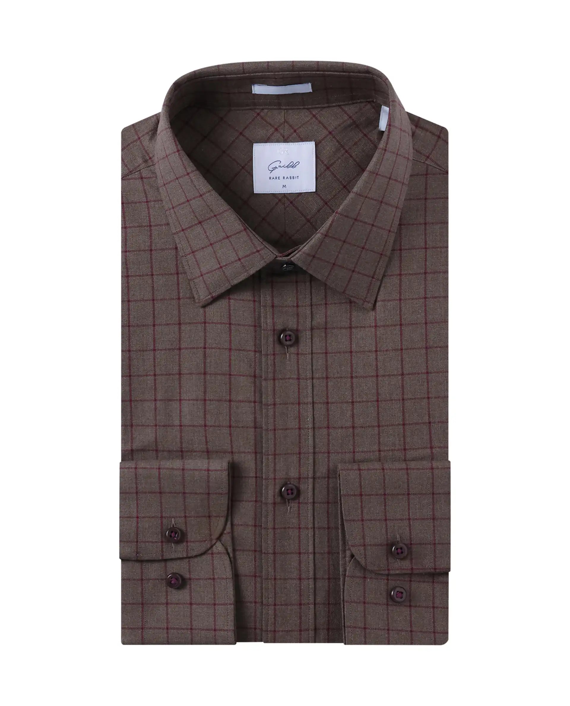 work shirts for menRare Rabbit Men Bronz Brown Cotton Fabric Full Sleeve Regular Fit Check Shirt