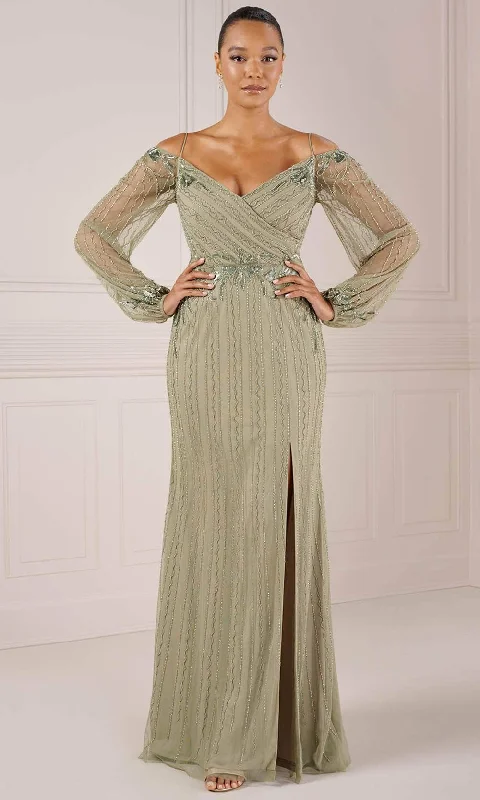 Cotton dresses for everyday wearAdrianna Papell Platinum 40437 - Beaded Bishop Sleeve Dress