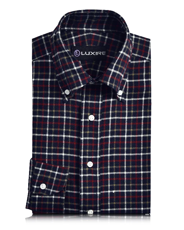 crew neck shirts for menRed Bronze Navy Tattersall Flannel Work Shirt