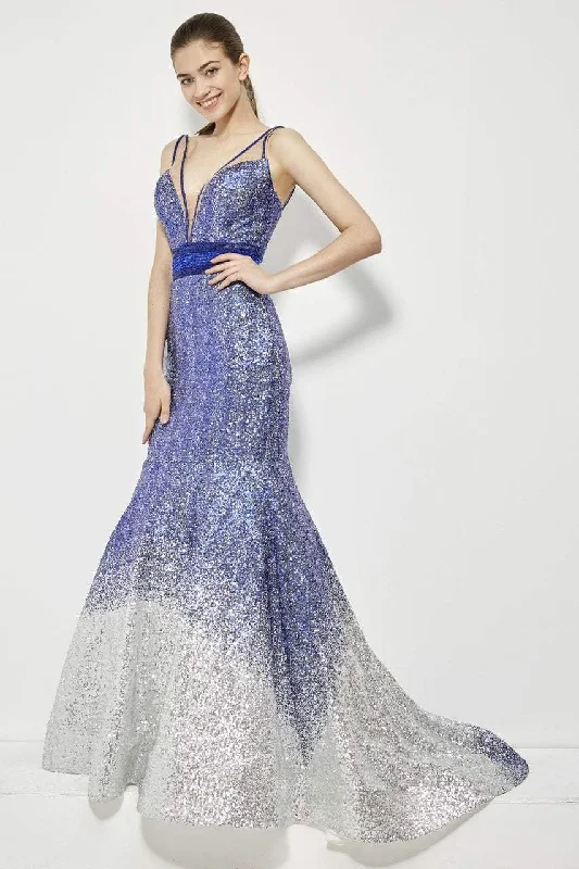 Vintage-inspired dresses for retro fashion loversAngela & Alison - Sleeveless Plunging Neck Ombre Gown 81008SC