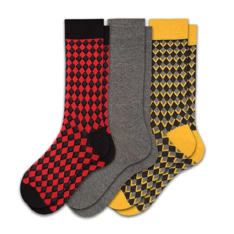cardigans for menMen's Combed Cotton Crew Socks - Diamond Pattern 3 Pair Packs