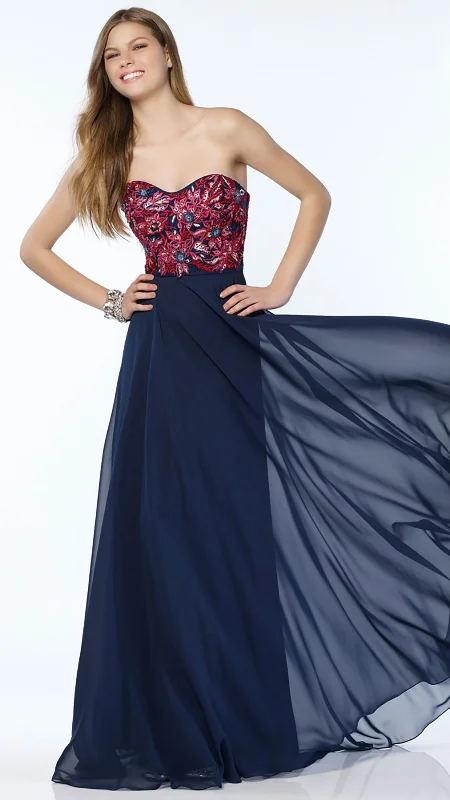Tight-fitting dresses for womenAlyce Paris - 6812SC Contrast Appliqued Strapless A-Line Dress
