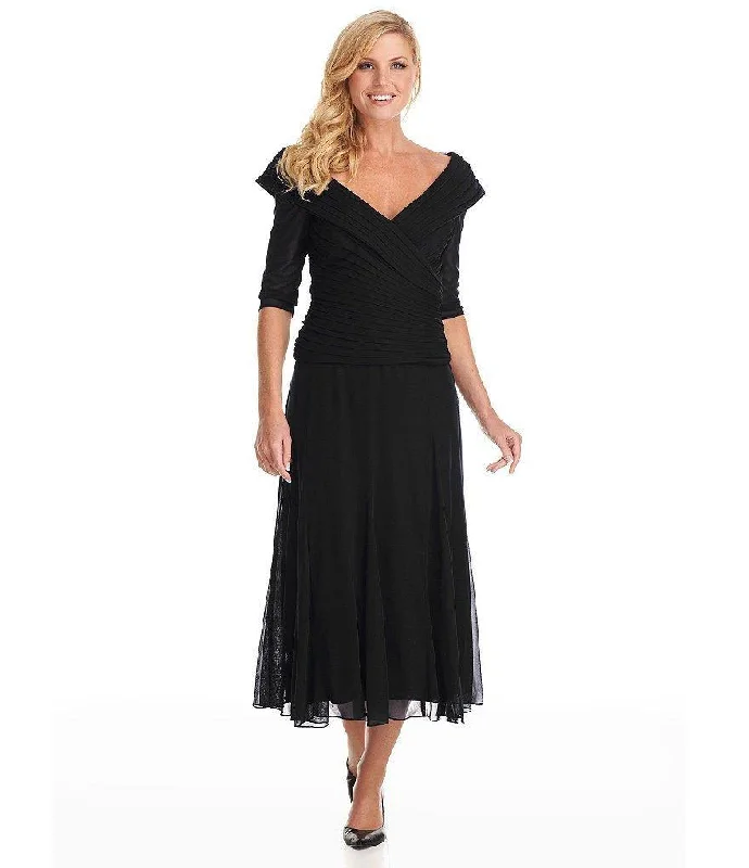 Backless dresses for womenAlex Evenings - 132141SC Ruched Off-Shoulder A-Line Tea Length Dress