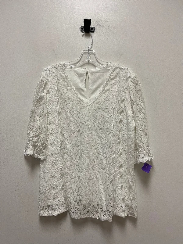 Elegant women's topsWhite Top Short Sleeve Clothes Mentor, Size Xl