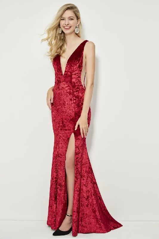 Spring dresses for blossoming stylesAngela & Alison - Plunging V Neck High Slit Sweep Train Gown 81141SC