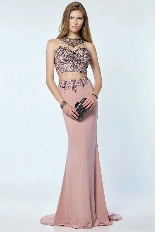 Loose-fitting dresses for womenAlyce Paris Two Piece Halter Jersey Gown 6713 - 1 pc Cameo Rose in Size 0 Available
