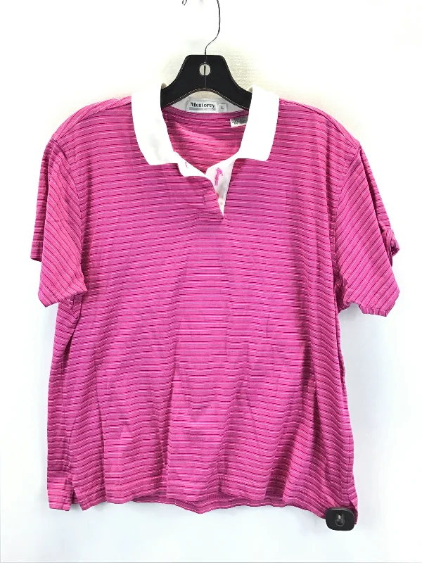 Crew neck women's topsPink & White Top Short Sleeve Clothes Mentor, Size L