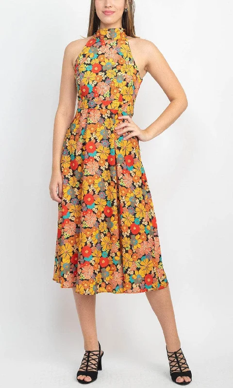 Short-sleeved dresses for womenTahari ASL 2NM036 - Floral High Halter Casual Dress