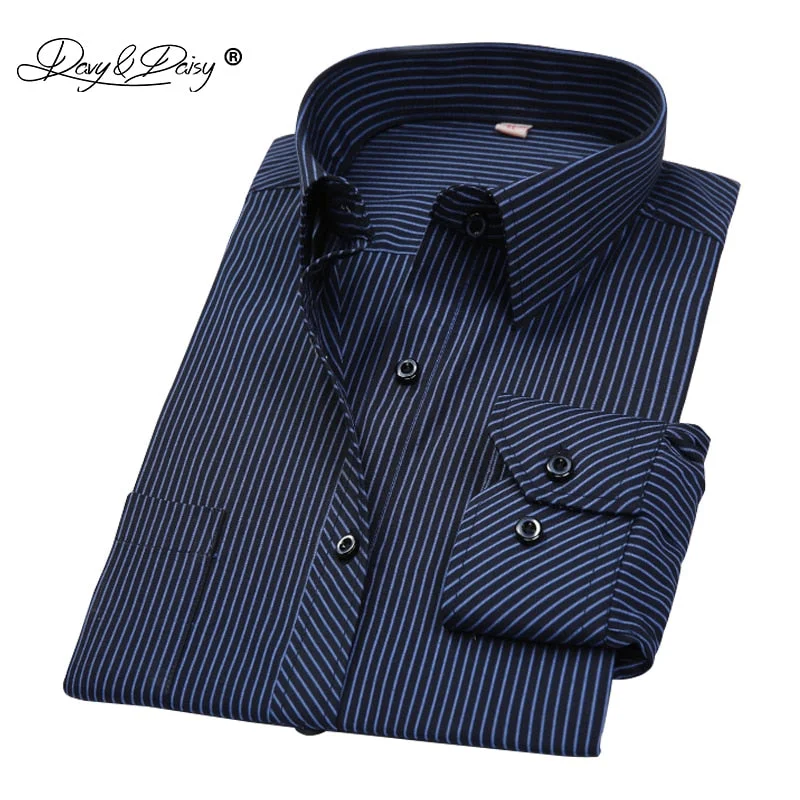 tops with buttons for menLong Sleeved Striped  Business Shirt