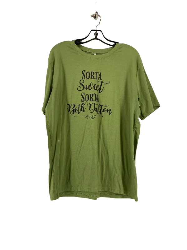 V-neck women's topsGreen Top Short Sleeve Basic Clothes Mentor, Size Xl